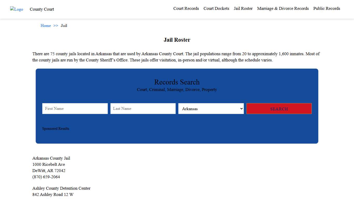 Jail Roster Arkansas County Court